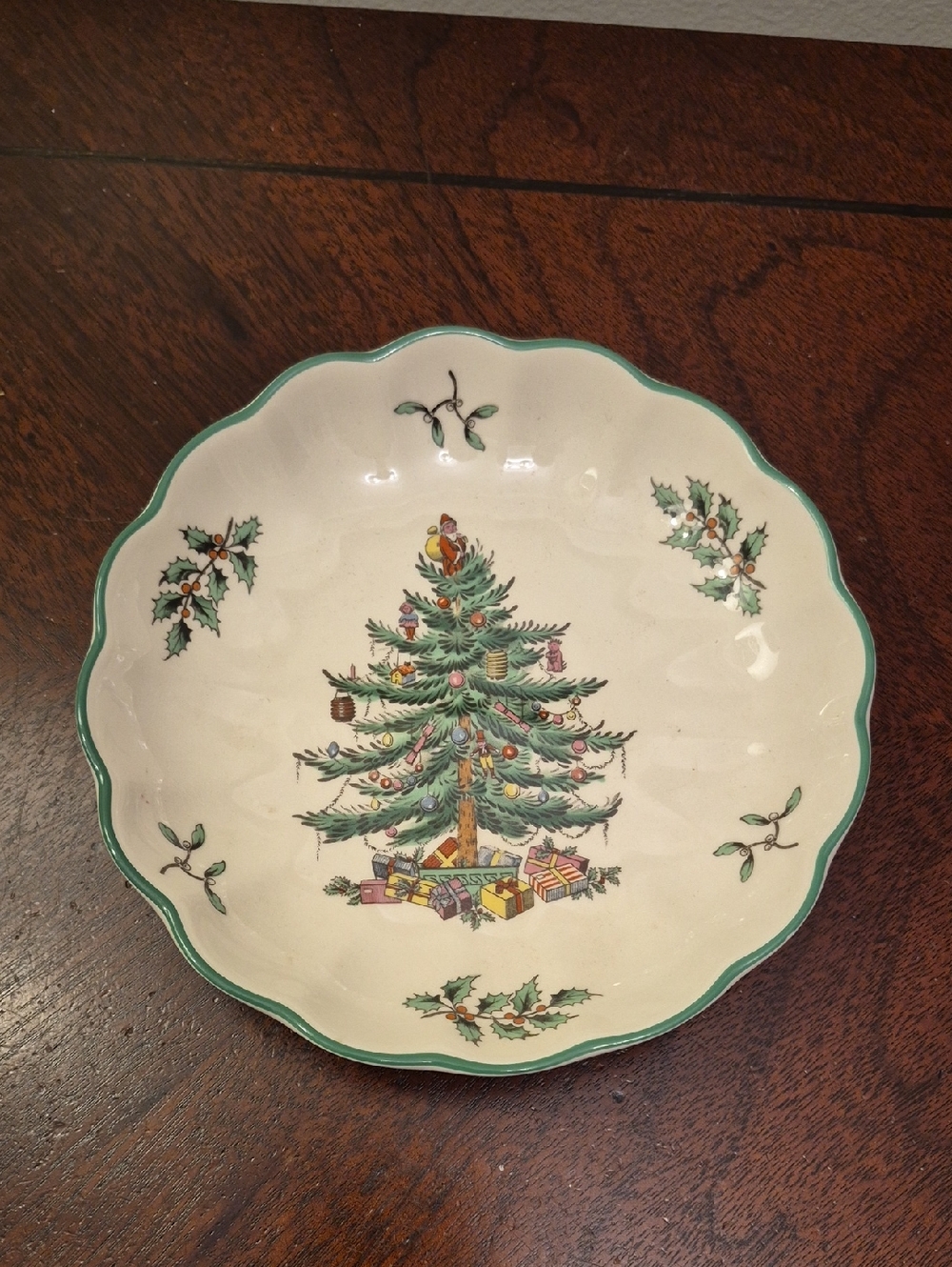 Spode Christmas Tree Ceramic Small Candy Dish - White with Black Backstamp (Eng.